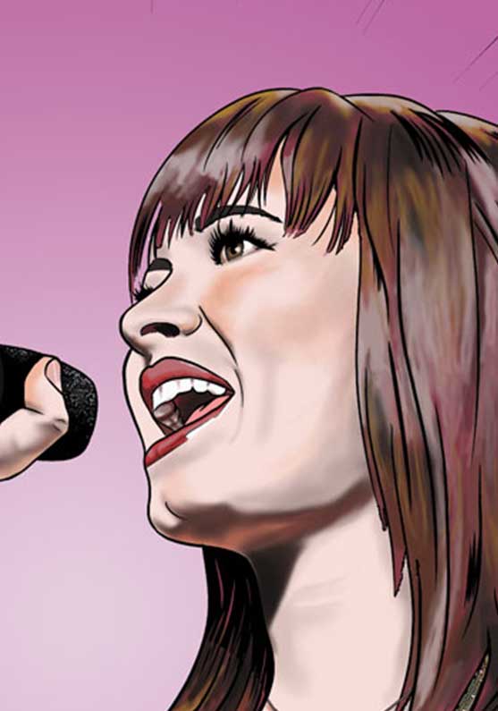 /Ilustración Demi Lovato formato cómic. Demi Lovato cantando, ideal para decorar tu casa.