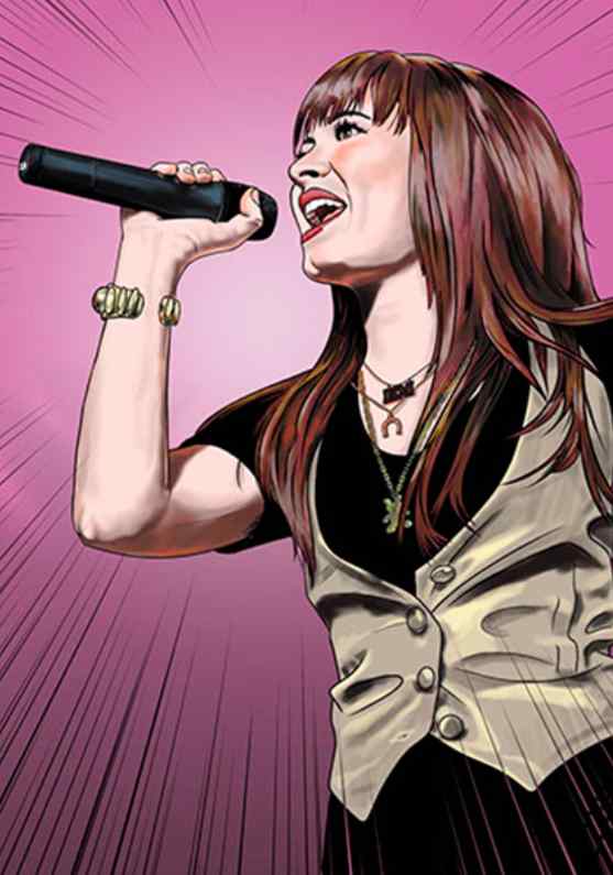 /Ilustración Demi Lovato formato cómic. Demi Lovato cantando, ideal para decorar tu casa.