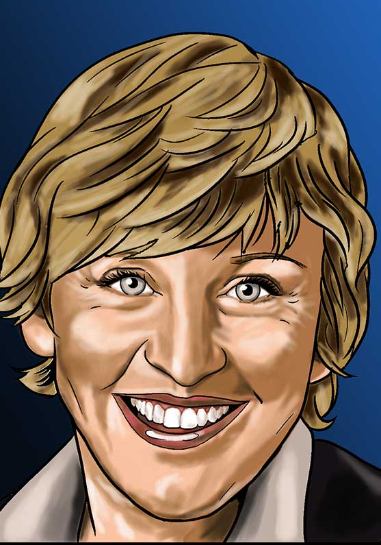 /Retrato de  Ellen Degeneres. Si quieres algo original para decorar tu casa, la ilustración tipo comic es ideal..