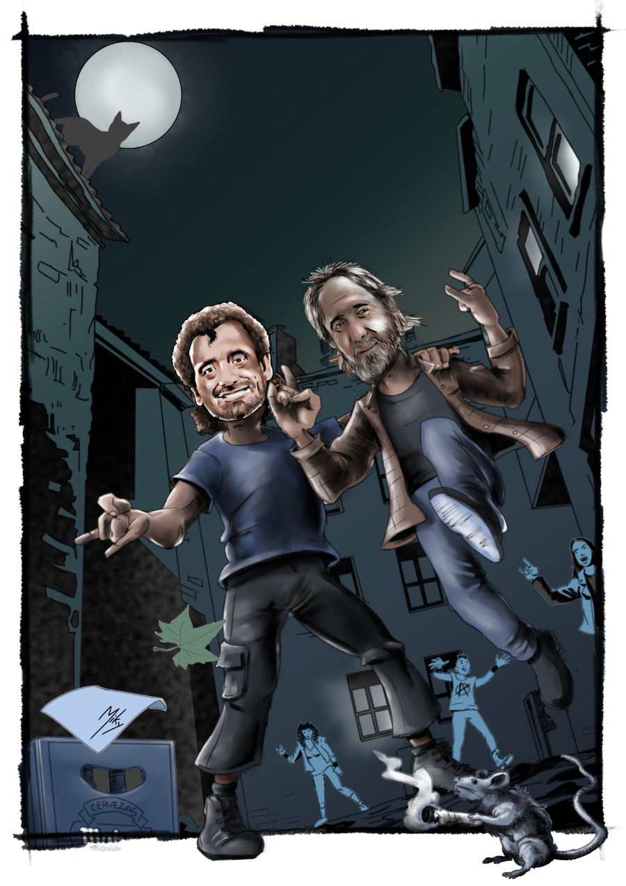 Ilustración, de dos personas muy queridas en Cuenca, para el cartel de un Festival HOMENAJE de Rock y Heavy Metal