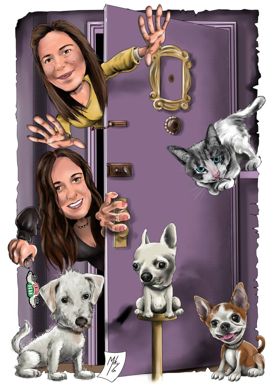 Dibujo característico de la serie Friends... Amigas y mascotas