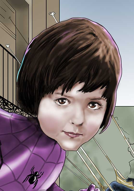 /Dibujo de un niña convertida en Spider Girl.
