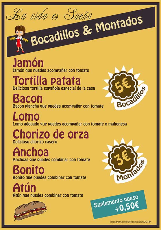 Diseño de las cartas de raciones y de bocadillos para un bar de Cuenca 