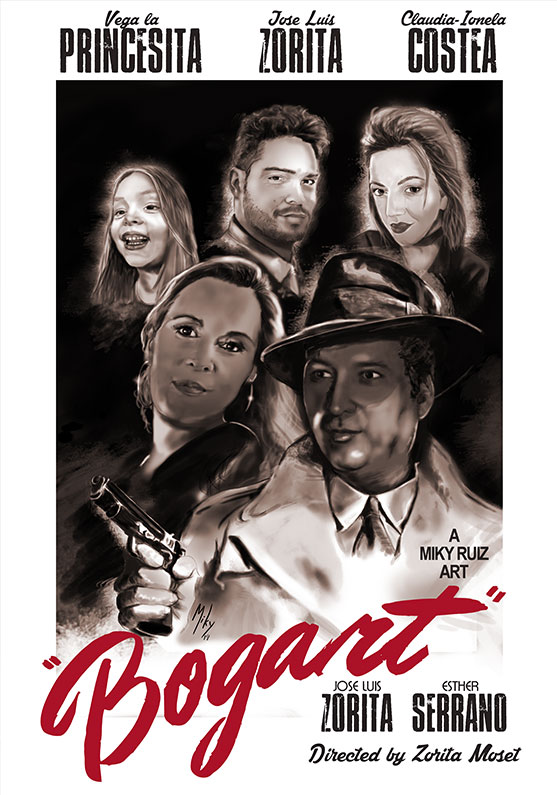 /Cuadro versionando la película de Humphrey Bogart, Casablanca. Los protagonistas son los miembros del pub de Cuenca: Bogart