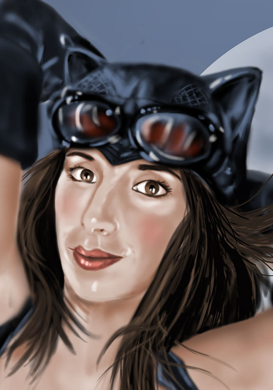 Ilustración de Catwoman en una posición sexy, característica de esta anti heroina del comic DC. Ilustración sobre foam 42xm x 60cm