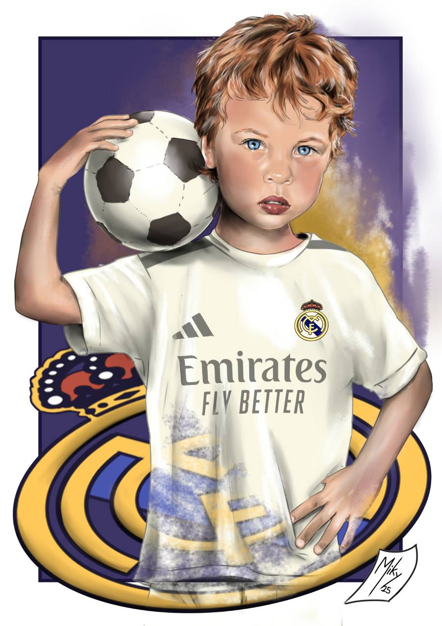 Retrato de un joven amante del equipo Real Madrid