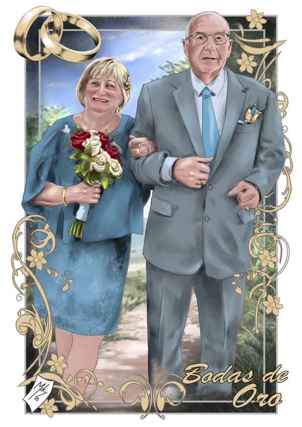 Regalo personalizado para aniversario de 50 años: una obra de arte conmemorativa única, creada para simbolizar medio siglo de amor e historia compartida. Perfecto para sorprender a tu pareja o para un regalo inolvidable a tus padres en sus bodas de oro.