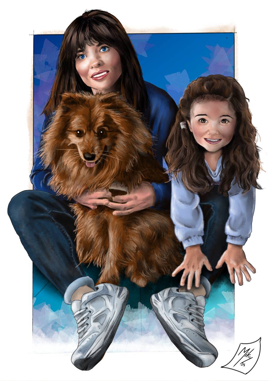 Dibujo de una familia con su perro