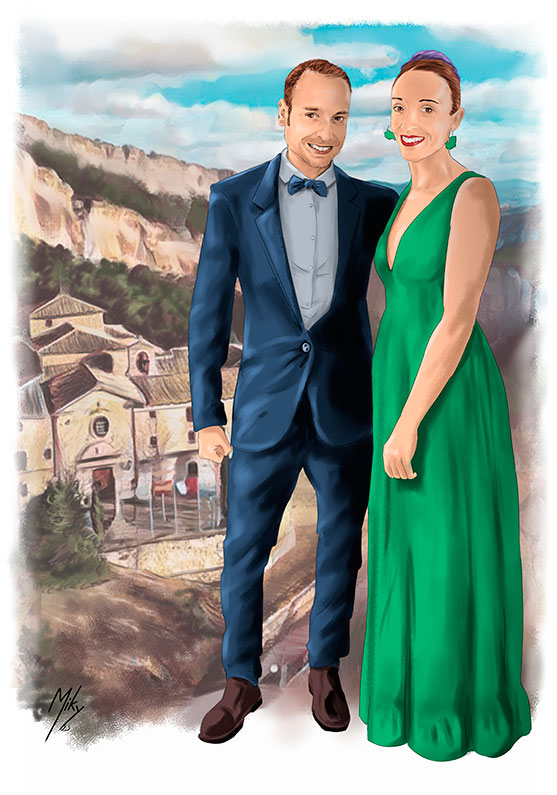 /Retrato de una pareja y en el fondo el Parador de Cuenca 