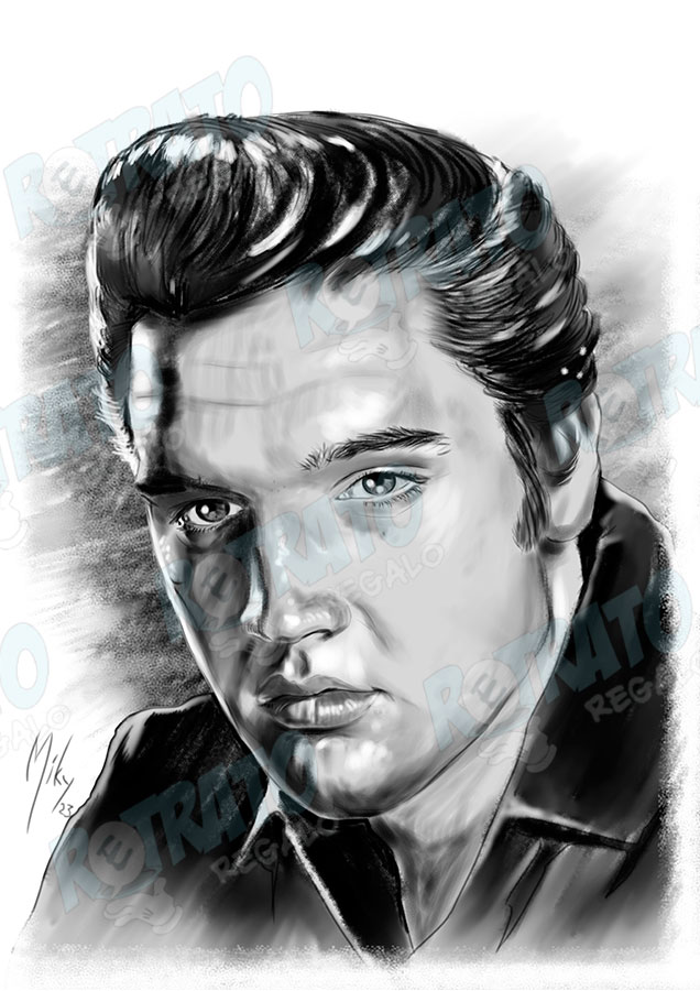 /Retrato a lápiz y carboncillo de Elvis Presley. Se vende copia en papel a máxima calidad