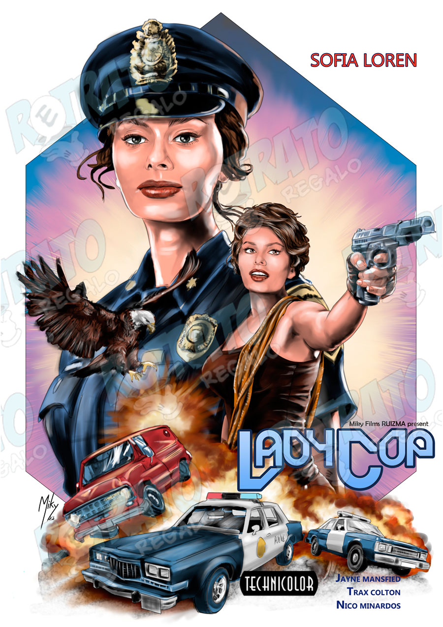 /Cartel de una película ficticia de Sofia Loren, Lady Cop. Saga películas imposibles