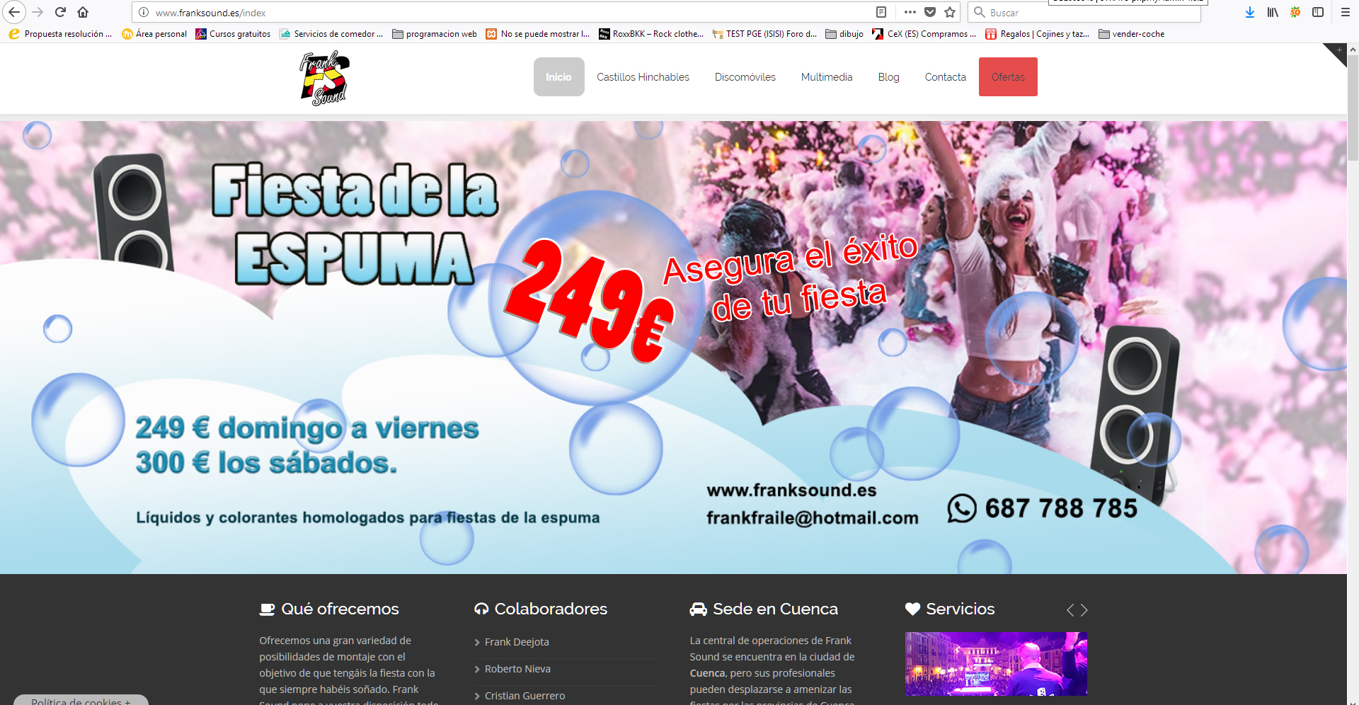 Página web Fiestas y Eventos Franksound