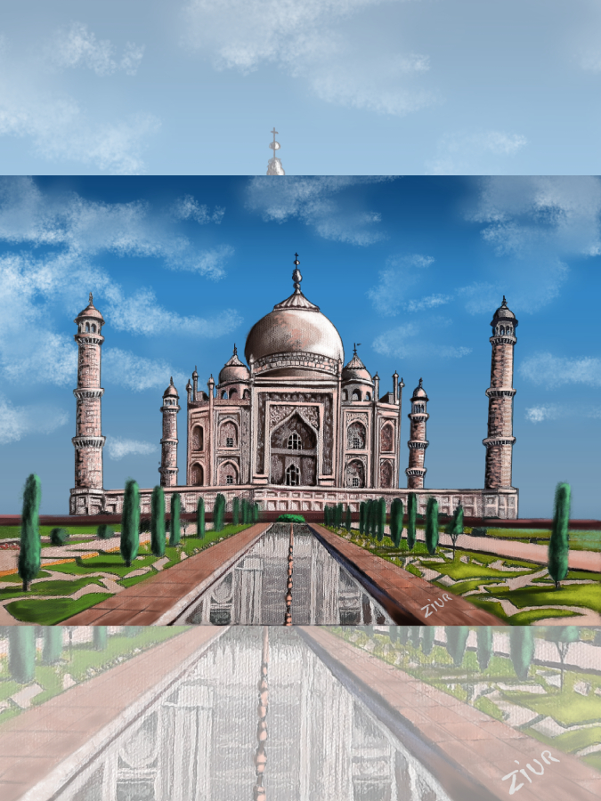 /COLECCIÓN ZIUR: Cuadro al óleo del Taj Mahal. Considerado el más bello ejemplo de tumba, estilo que combina elementos de las arquitecturas islámica,​ persa,​ india e incluso turca.