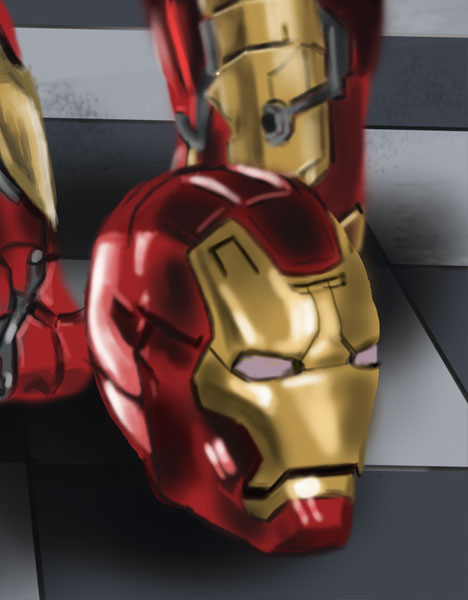 Detalle 4 Ilustración de unas pequeñas niñas fans de los comic de Marvel. Iron man y Capitán América en la piel de dos dulces niñas. Ilustración sobre foam 42xm x 60cm