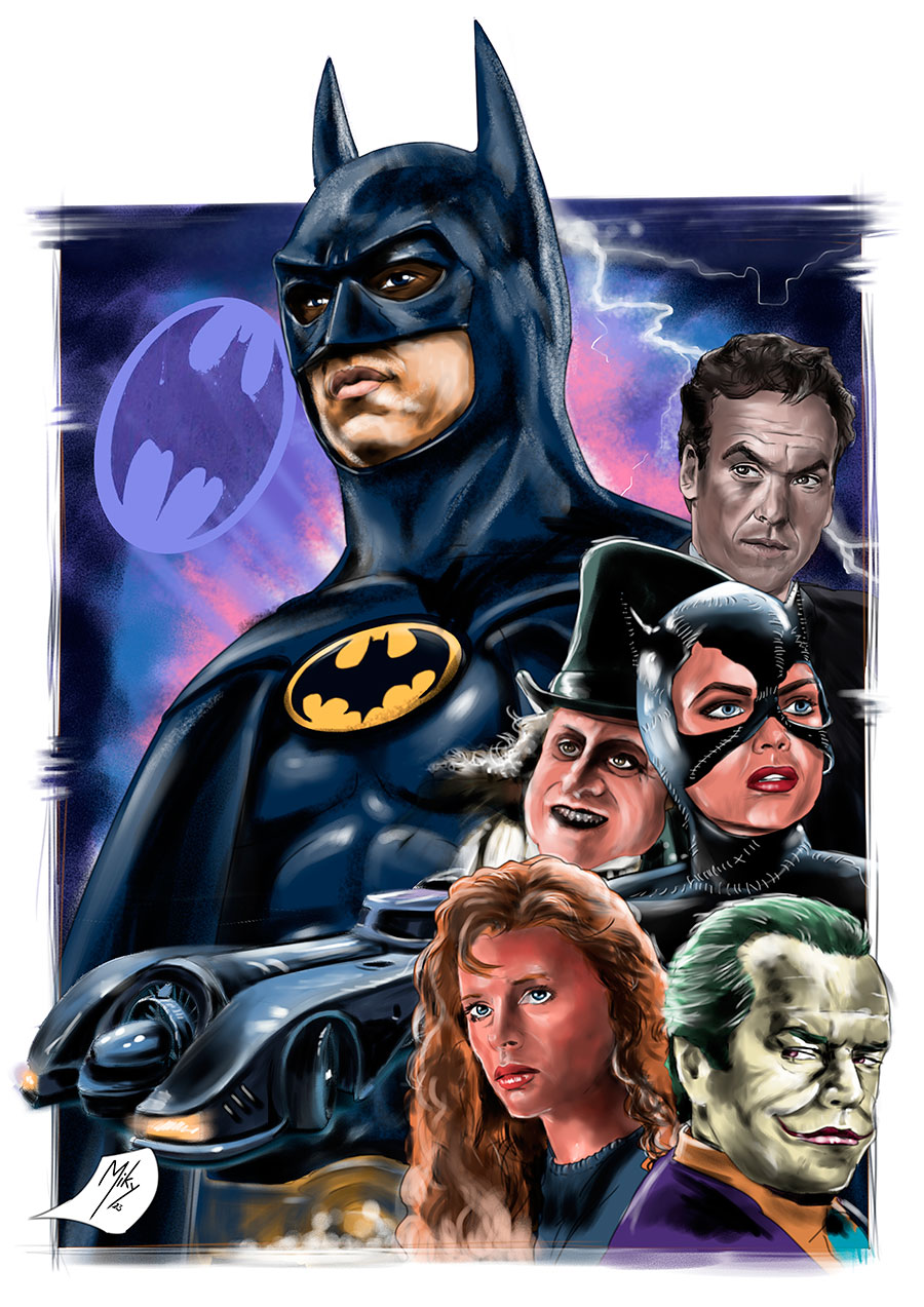 Detalle 1 Batman del director Tim Burton y del actor Michael Keaton. Representación de las peliculas Batman y Batman vuelve