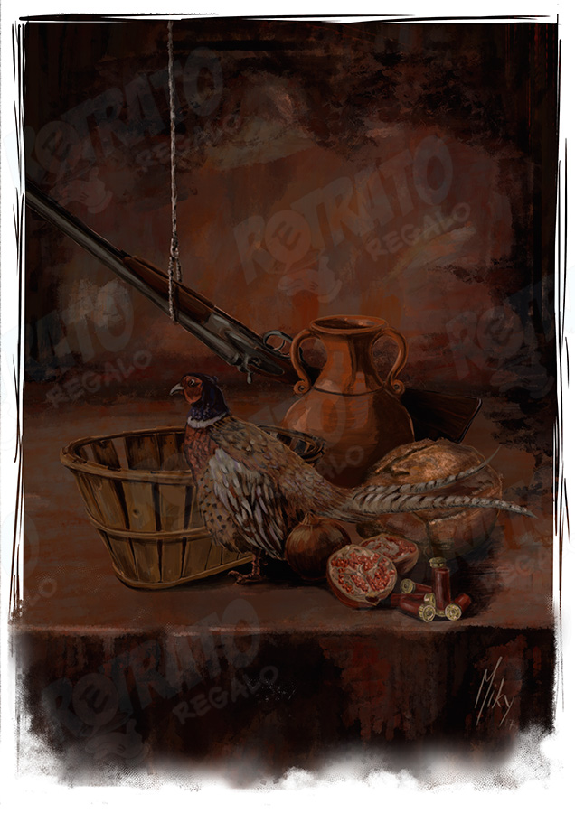 Detalle 1 Original realizada a pincel oleo, se trata de un bodegón realizado con elementos de caza y otros