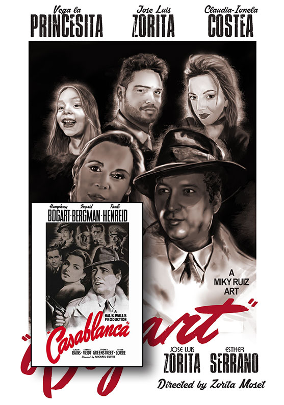 Detalle 4 Cuadro versionando la película de Humphrey Bogart, Casablanca. Los protagonistas son los miembros del pub de Cuenca: Bogart
