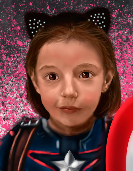 Detalle 2 Gran fan de Disney y de Marvel. Ilustración de una niña de 6 años como Capitán América.