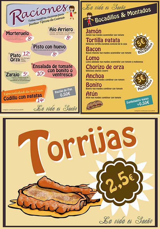 Detalle 4 Diseño de las cartas de raciones y de bocadillos para un bar de Cuenca 