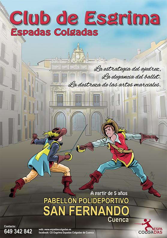 Detalle 4 Ilustración realizada a lápiz, entintado y coloreado digital. Dibujo para el cartel de esgrima promoción de Cuenca 2018