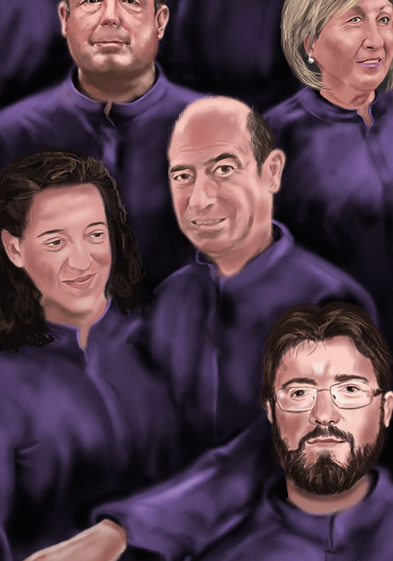 Detalle 2 Ilustración de amigos posando vestidos de nazareno de la semana santa de Cuenca