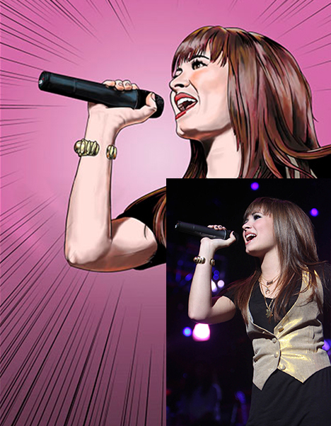 Detalle 4 Ilustración Demi Lovato formato cómic. Demi Lovato cantando, ideal para decorar tu casa.