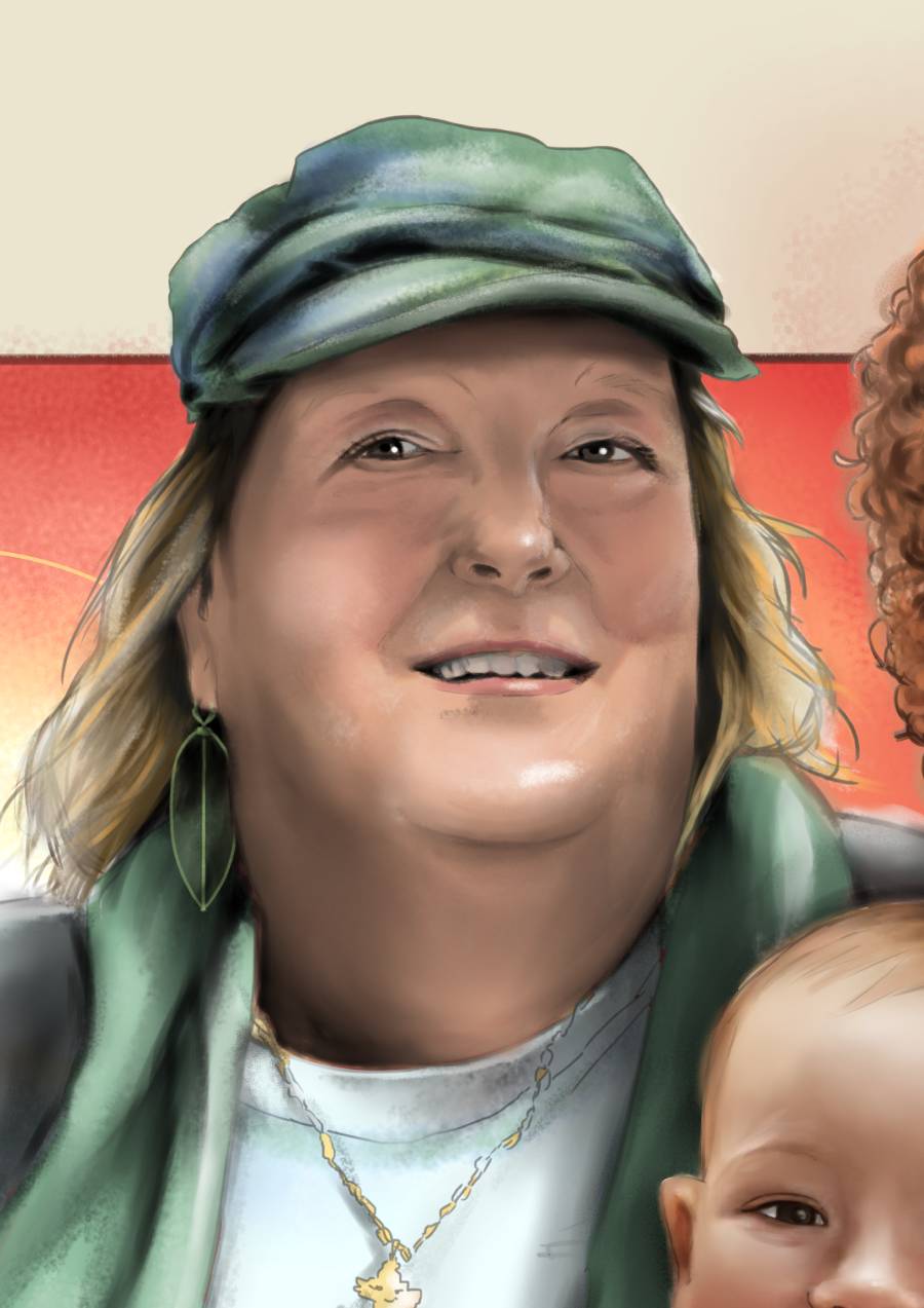 Detalle 2 Retrato familiar realizado en lápiz y coloreado digital