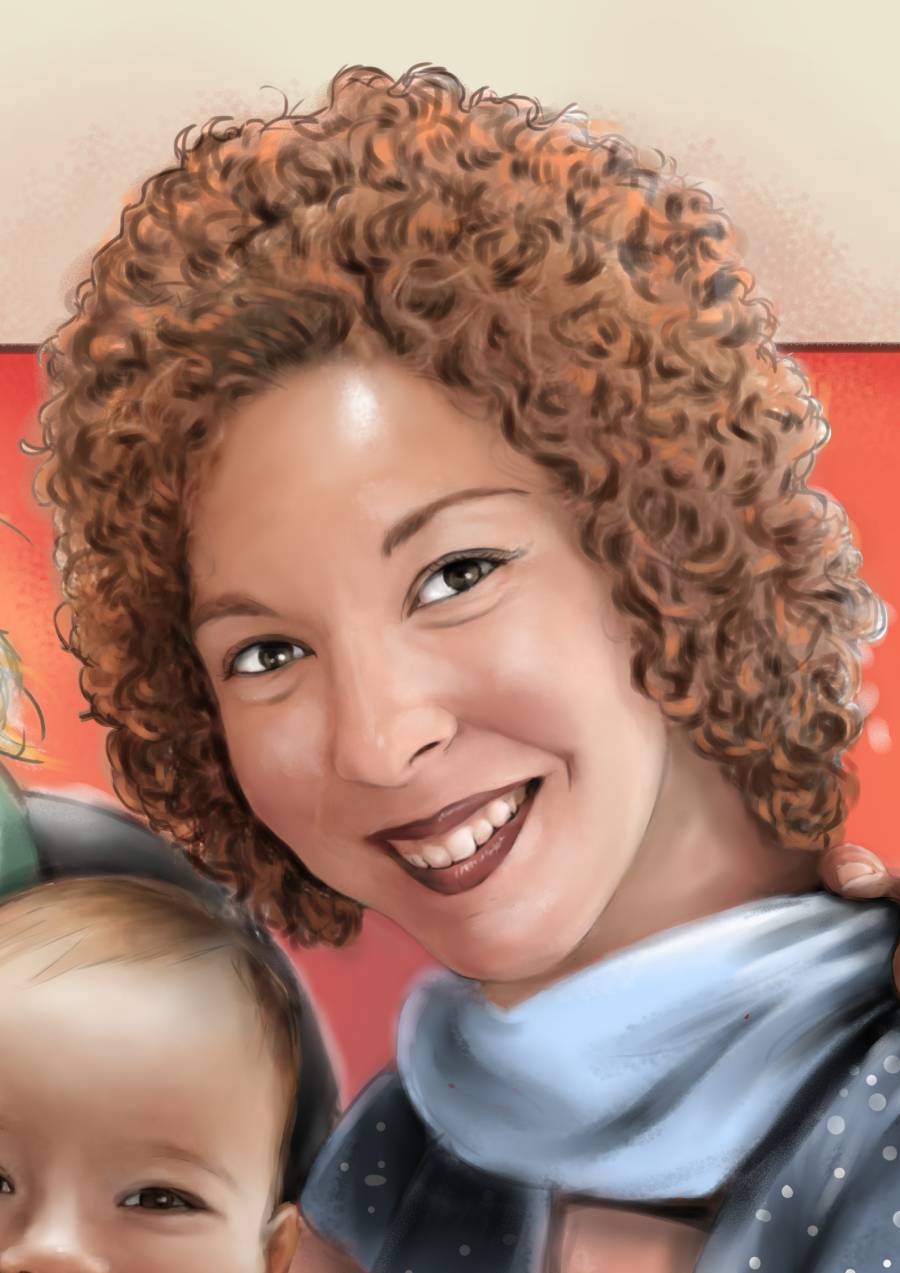 Detalle 3 Retrato familiar realizado en lápiz y coloreado digital