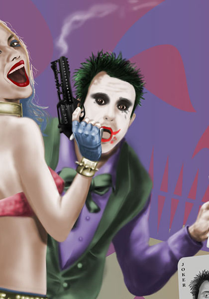 Detalle 4 Dibujo de Joker y Harley Quinn de los comics DC. Transformación a Joker.