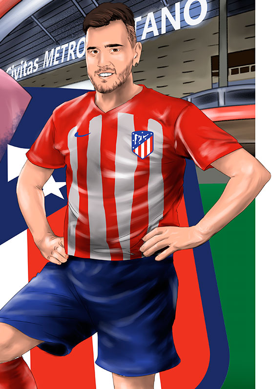 Detalle 2 Hincha del Atletico de Madrid. Retrato de un seguidor del equipo de fútbol Atletico de Madrid