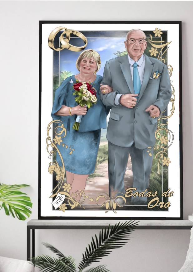 Detalle 3 Regalo personalizado para aniversario de 50 años: una obra de arte conmemorativa única, creada para simbolizar medio siglo de amor e historia compartida. Perfecto para sorprender a tu pareja o para un regalo inolvidable a tus padres en sus bodas de oro.