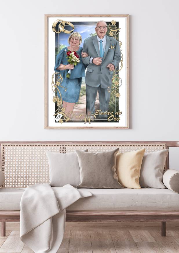 Detalle 4 Regalo personalizado para aniversario de 50 años: una obra de arte conmemorativa única, creada para simbolizar medio siglo de amor e historia compartida. Perfecto para sorprender a tu pareja o para un regalo inolvidable a tus padres en sus bodas de oro.
