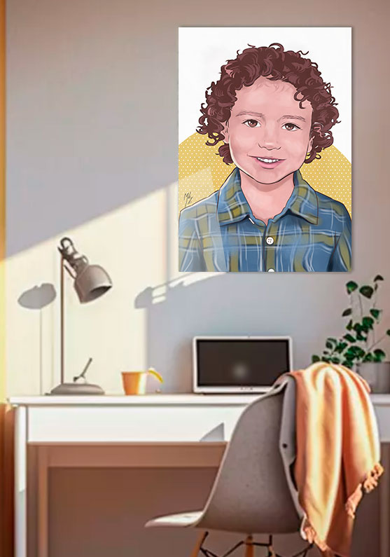 Detalle 4 Retrato de un niño al estilo cómic o cartoon. Ideal para decorar la habitación juvenil del cualquier hogar