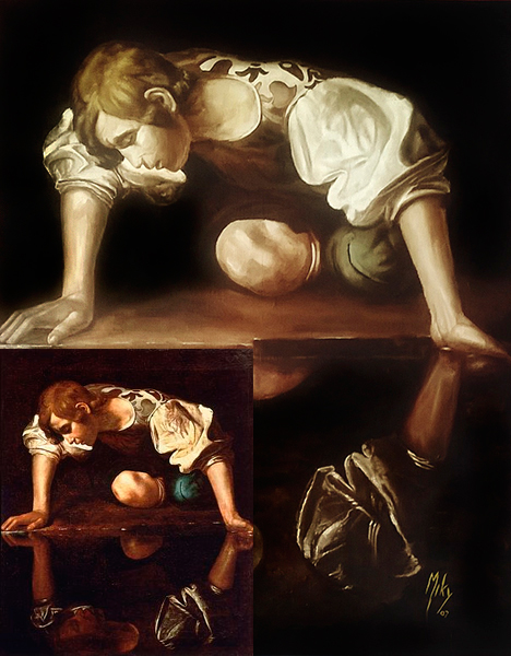 Detalle 4 Imitación y realización del Narciso de Caravaggio. Versión Miky