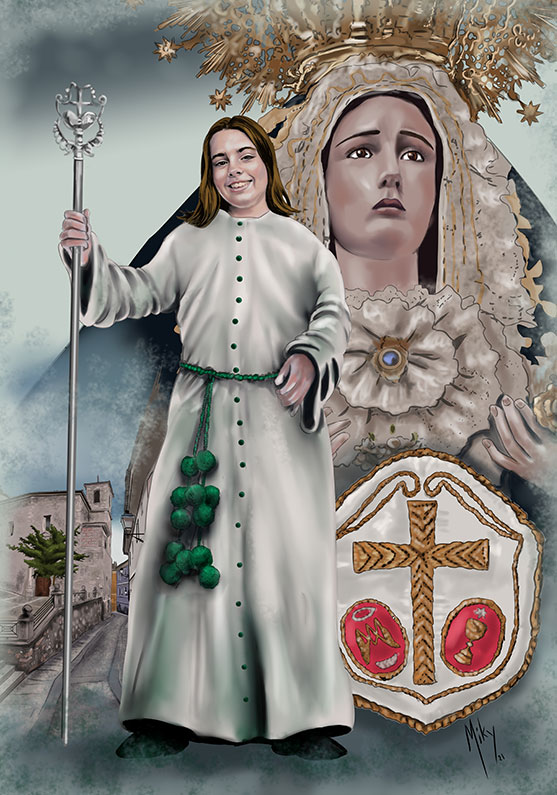 Detalle 1 Retrato de una nazarena de la Virgen de la Esperanza del paso de semana santa de Cuenca.