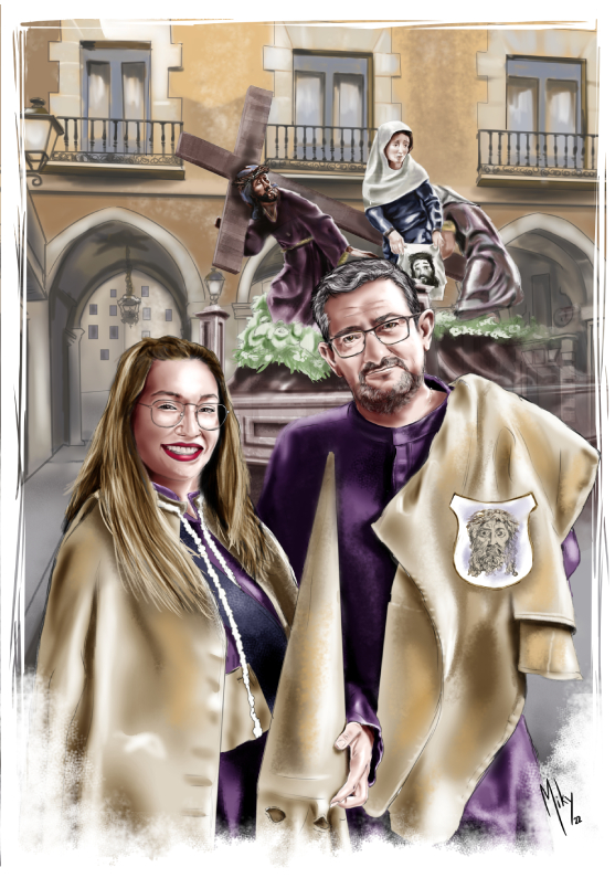 Detalle 1 Retrato de dos nazarenos de la hermandad de la Verónica de Semana Santa de Cuenca