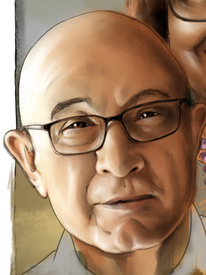 Detalle 2 Retrato de una pareja de Australianos y de fondo la Opera House de Sydney, Australia