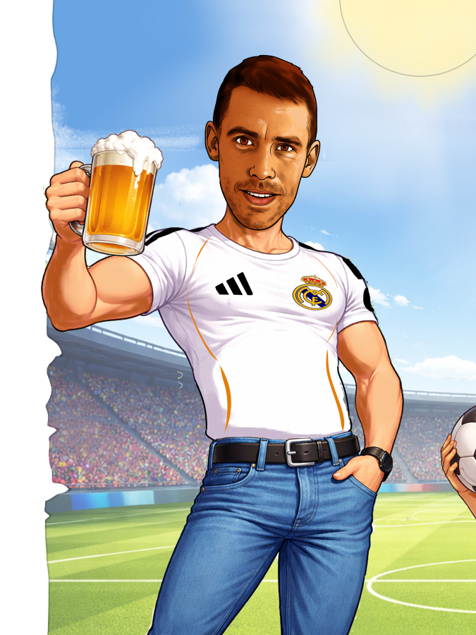 Detalle 2 Divertido dibujo personalizado de una familia futbolera unido por su pasión por el fútbol. Una ilustración original y llena de detalles simpáticos, perfecta para regalar y recordar momentos especiales en familia. Ideal como regalo personalizado para amantes del deporte y del buen humor.