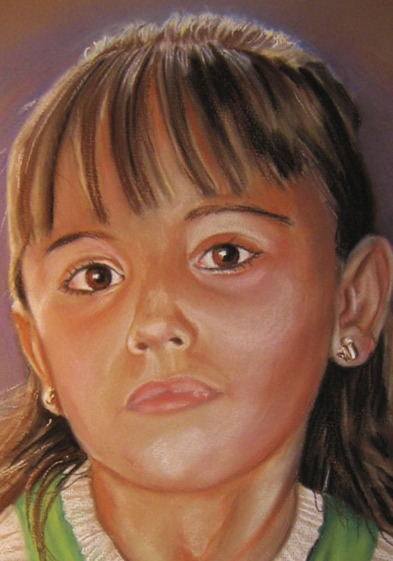 Detalle 2 Retrato de una niña realizada con pasteles sobre papel canson