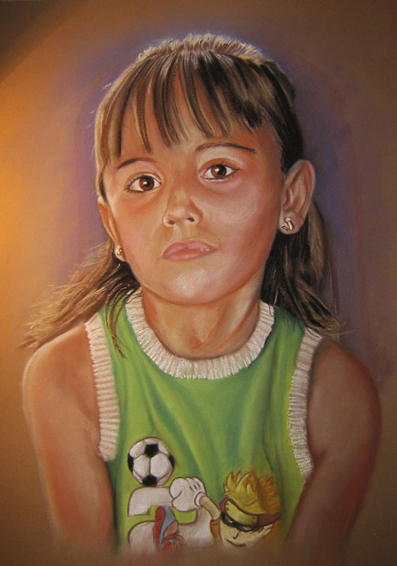 Detalle 3 Retrato de una niña realizada con pasteles sobre papel canson