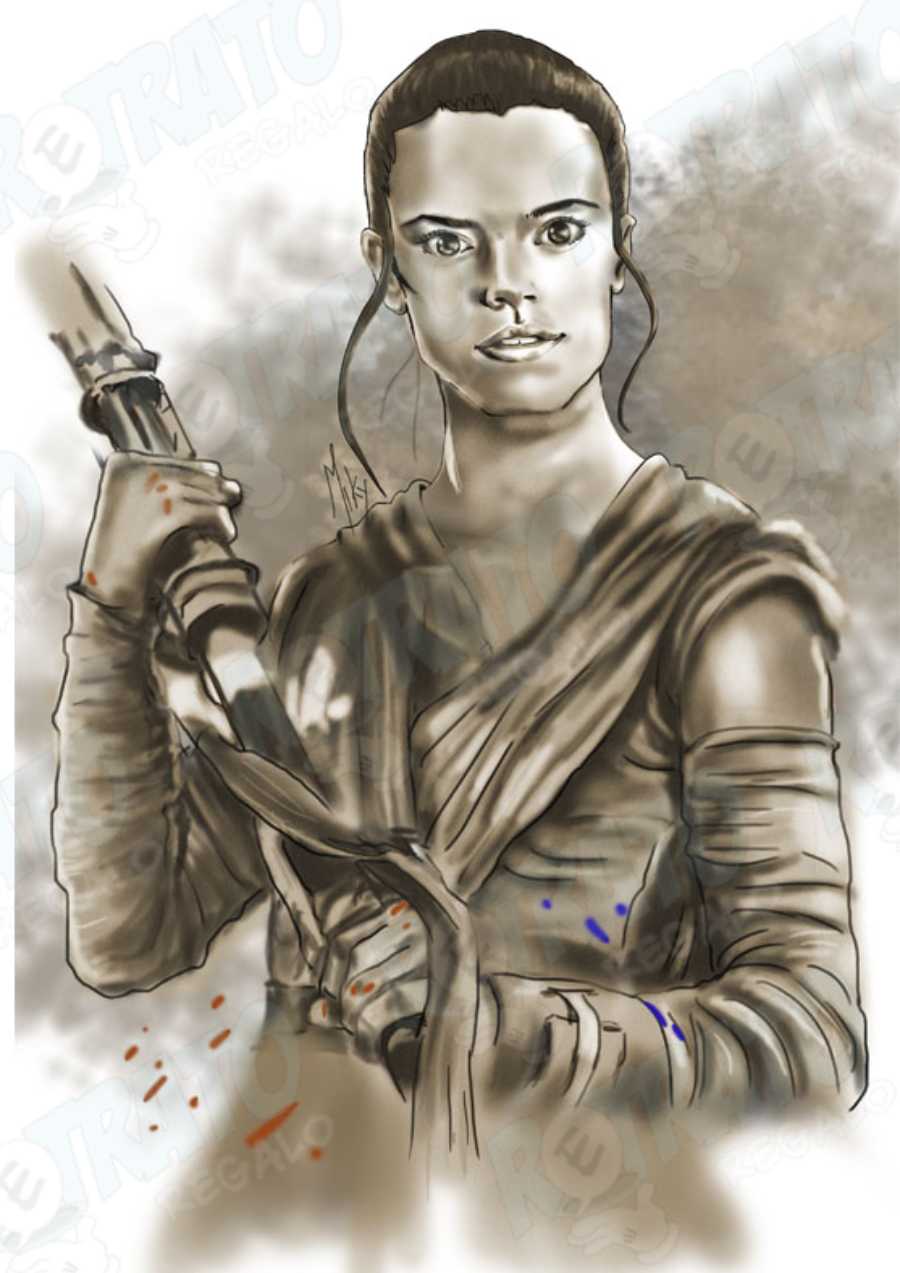 Detalle 1 Dibujo de la protagonista del episodio VII de Star Wars - Rey. El despertar de la fuerza