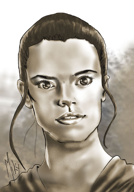 Detalle 2 Dibujo de la protagonista del episodio VII de Star Wars - Rey. El despertar de la fuerza