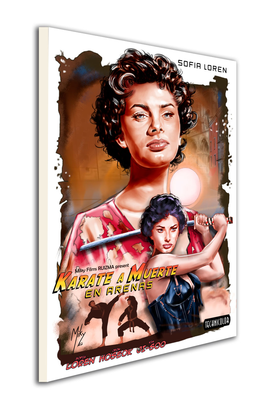 Detalle 4 Cartel de una película ficticia de Sofia Loren, karate a muerte en Arenas. Saga Peliculas Imposibles