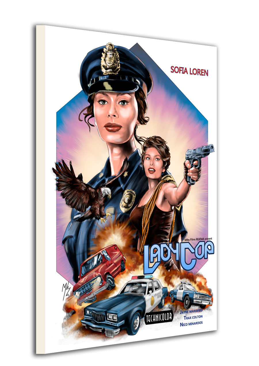 Detalle 4 Cartel de una película ficticia de Sofia Loren, Lady Cop. Saga películas imposibles