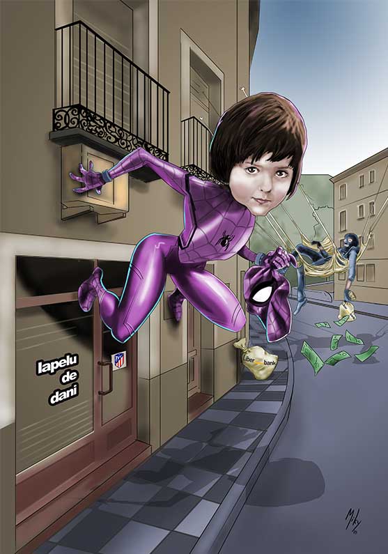 Detalle 1 Dibujo de un niña convertida en Spider Girl.
